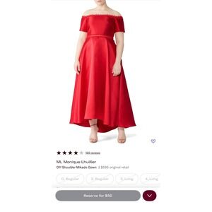Monique Lhuillier Red Off Shoulder Maxi Dress Evening Gown Size 4 Party‎
